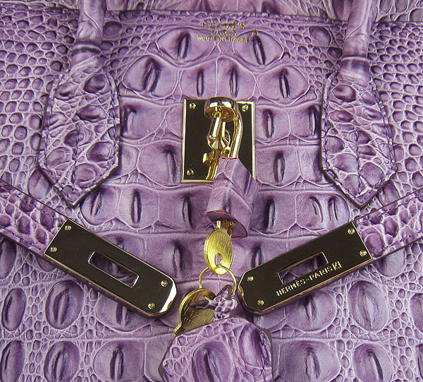 High Quality Fake Hermes Birkin 35CM Crocodile Head Veins Leather Bag Purple 6089 - Click Image to Close